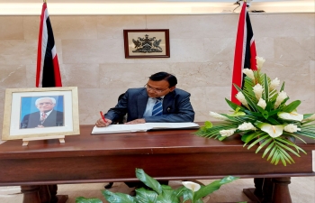 High Commissioner inscribed condolences on the sad demise of Dr. Basdeo Panday, former Prime Minister of Trinidad and Tobago, in the Condolence Book opened at the Parliament House of the Republic of Trinidad and Tobago.